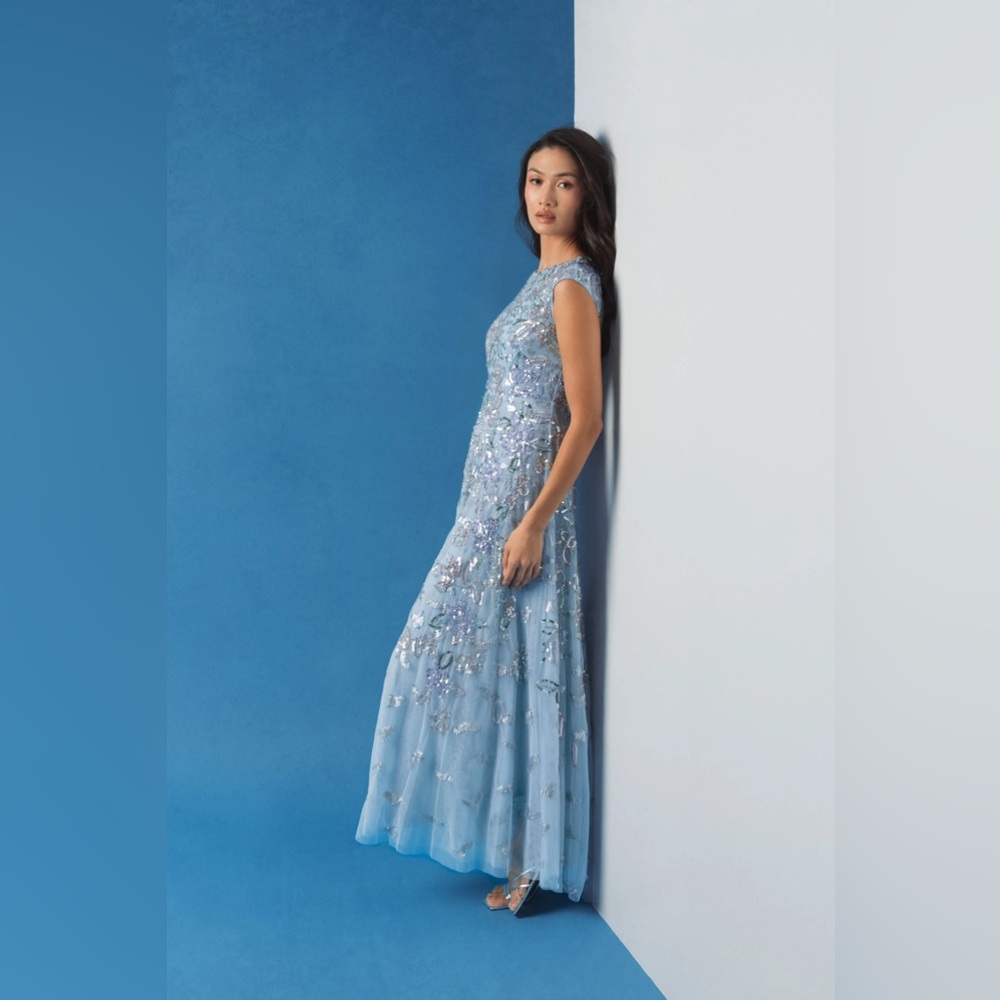 Mac Duggal Powder Blue Beaded Floral Maxi Dress - Picture 16 of 16